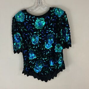 Vintage Lawrence Kozar  Black Sequined Silk Formal Top NWT NOS Size 1X